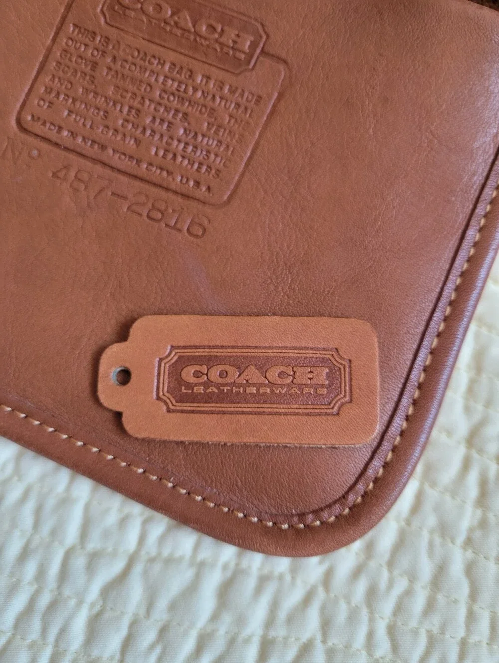 Coach Tan Leather Satchel with Turquoise Sunburst Accent - Picture 10 of 16